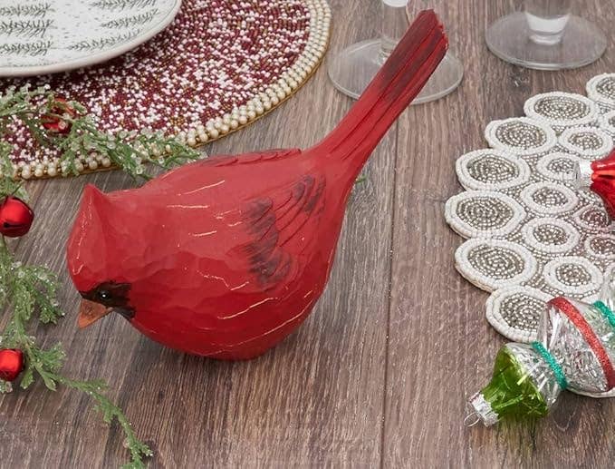 5.5" H Red Resin Perched Cardinal Sculpture Figurine