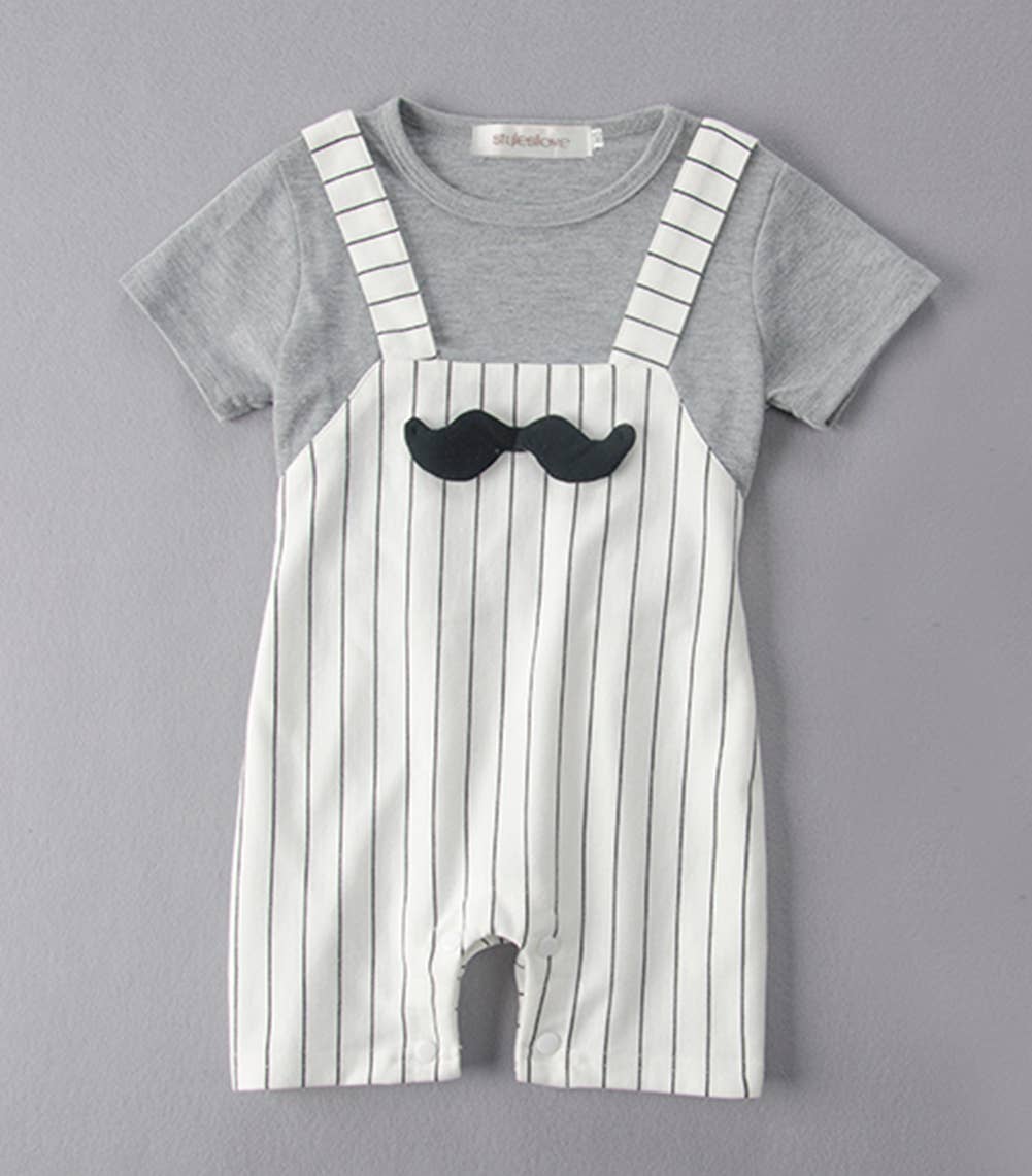 White Mustache Cotton Baby Romper and Hat