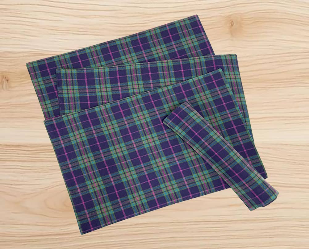Green-Blue Rustic Tartan Plaid 13"x19" Reversible Placemat