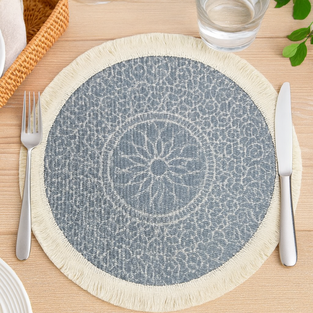 Blue-Grey Dream Catcher Fringed 14" Round Placemat