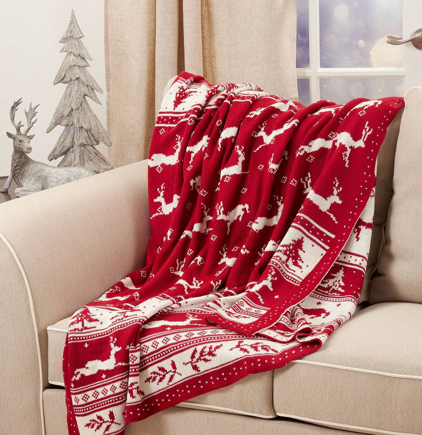 Red & White Christmas Knit 50x60 Throw Blanket