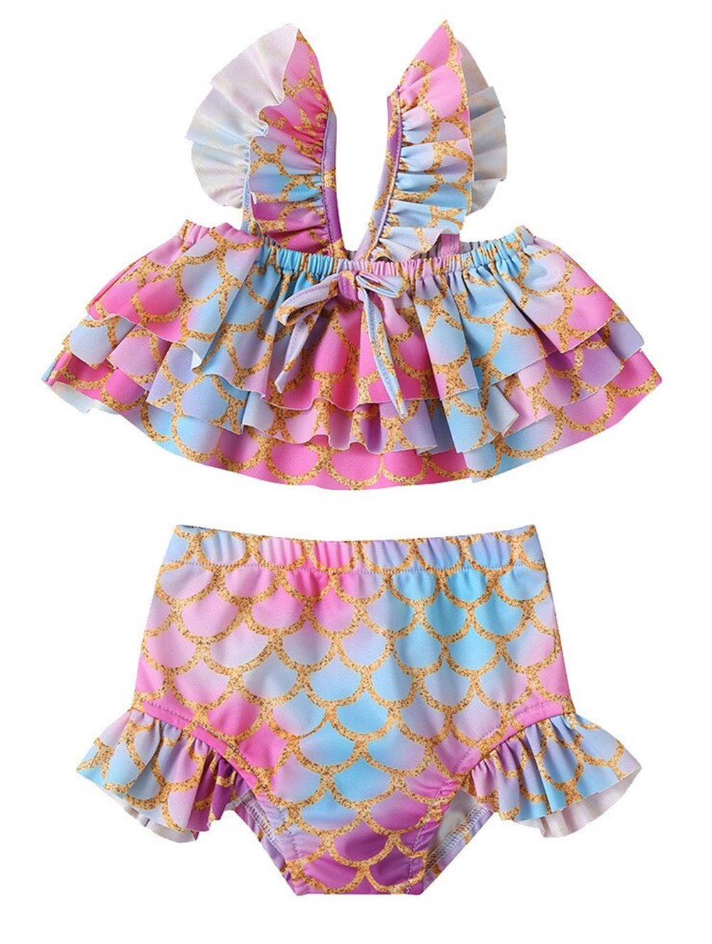 Mermaid Ruffled 2pcs Pink Baby Swimsuit Set