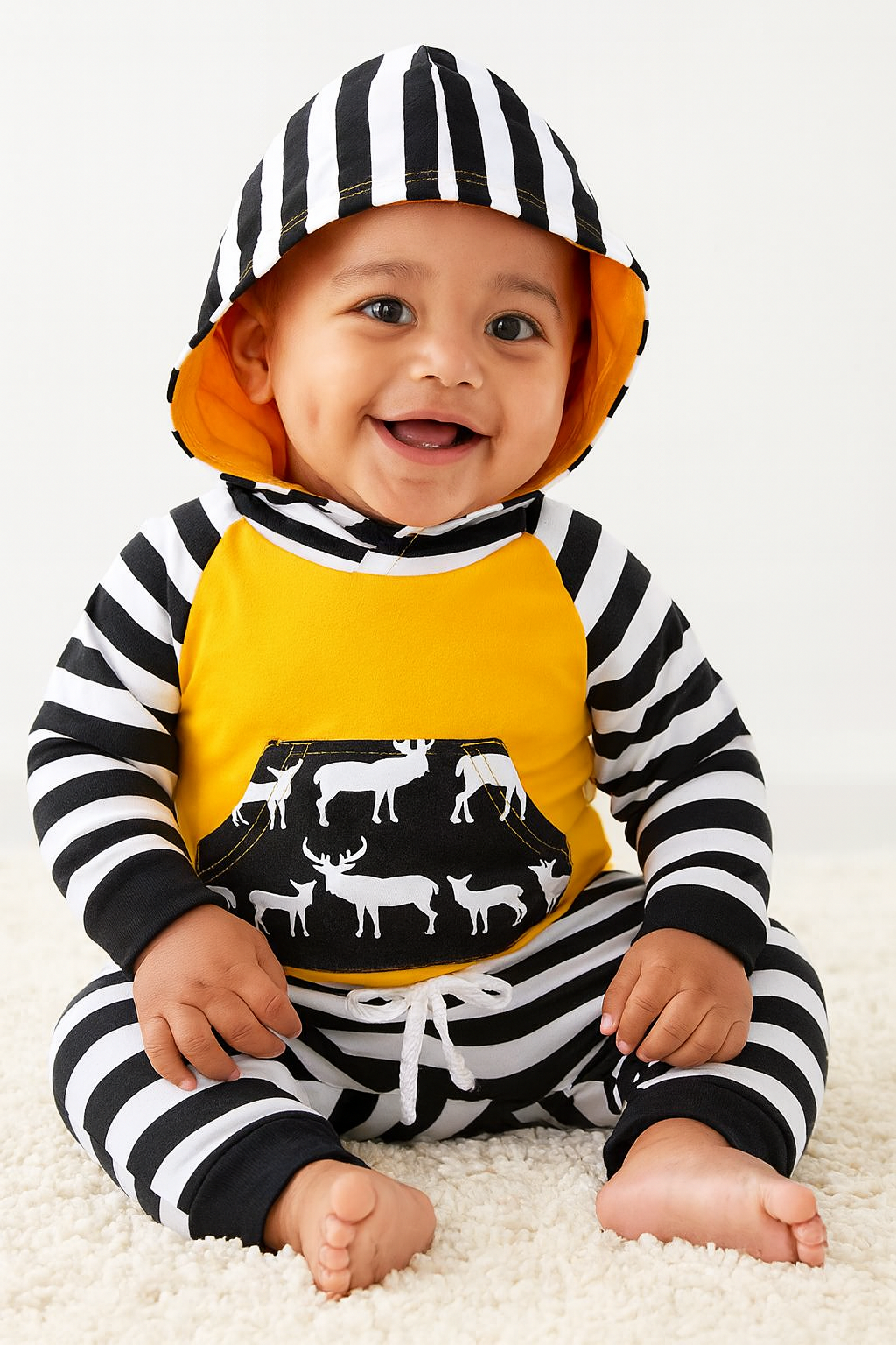 Reindeer Striped Baby Hoodie and Pants