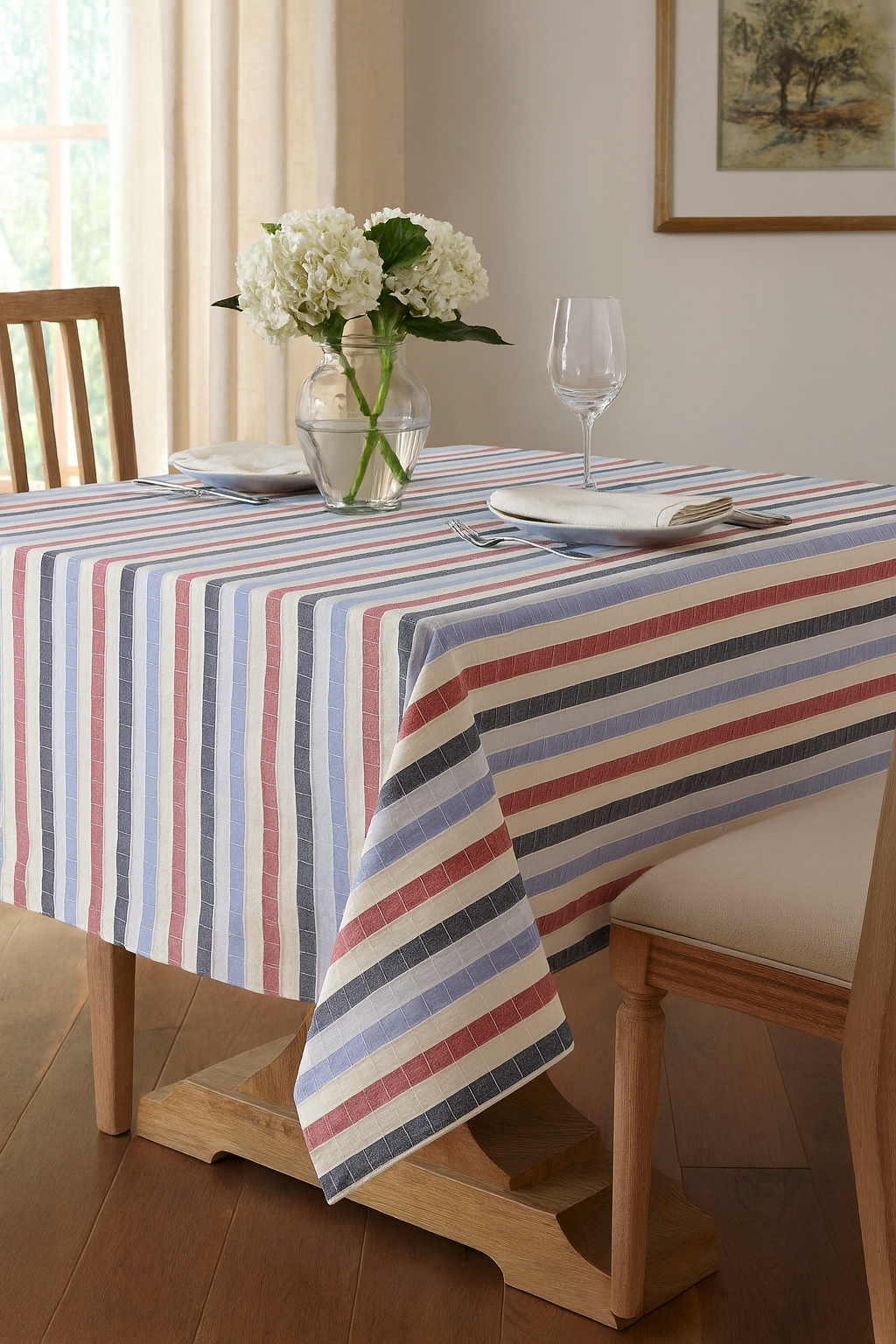 Colorful Stitched Stripe Cotton 54" Square Tablecloth
