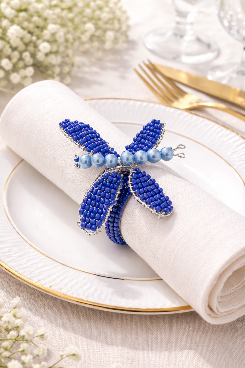 Blue Handbeaded Butterfly Napkin Holder