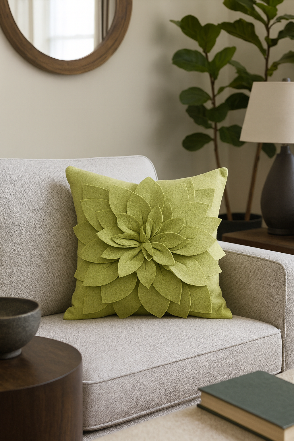 Lime 3D Petal Flower 17" Throw Pillow