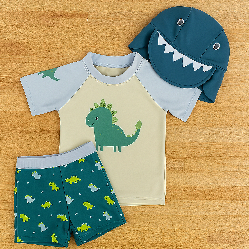 Green Dinosaur 3pcs Boy Toddler 3-Piece Swimwear Set