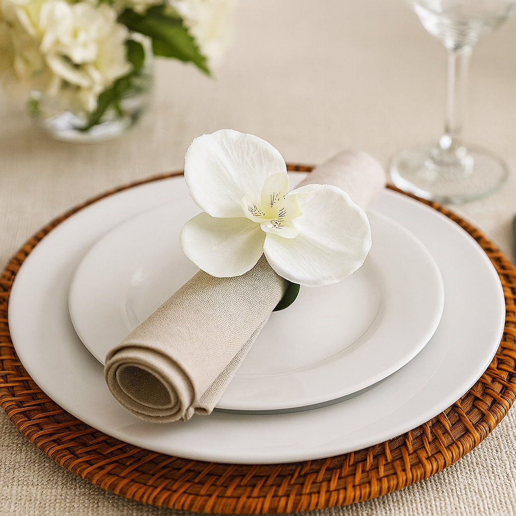 Ivory Handmade Moth Orchid Flower Napkin Ring