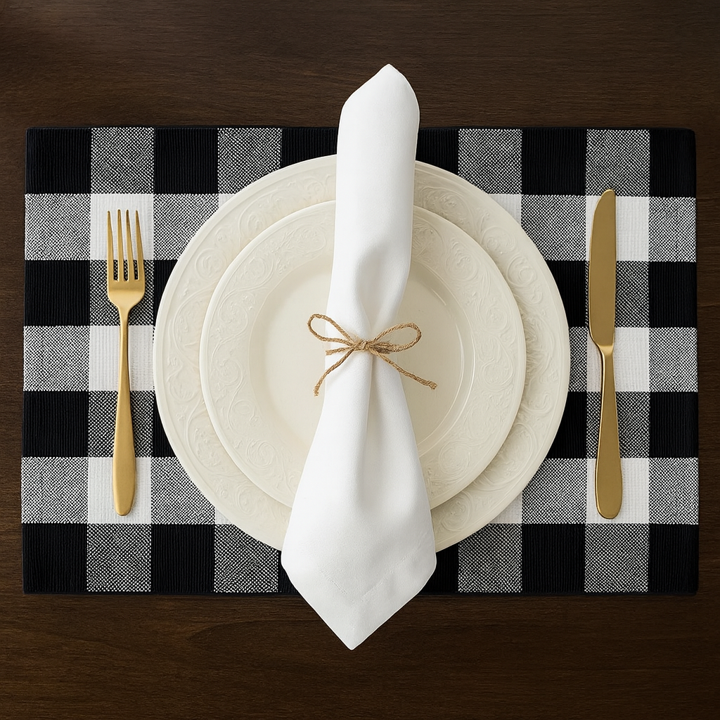 Black & White Rustic Plaid Waterproof 13"X19" Placemat