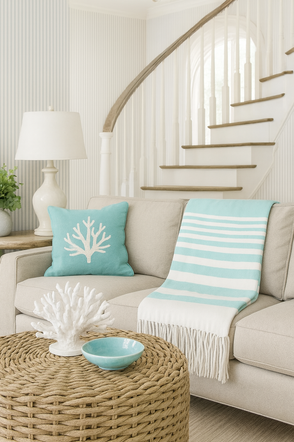 Aqua Classic Striped 50"x60" Cotton Blend Throw Blanket