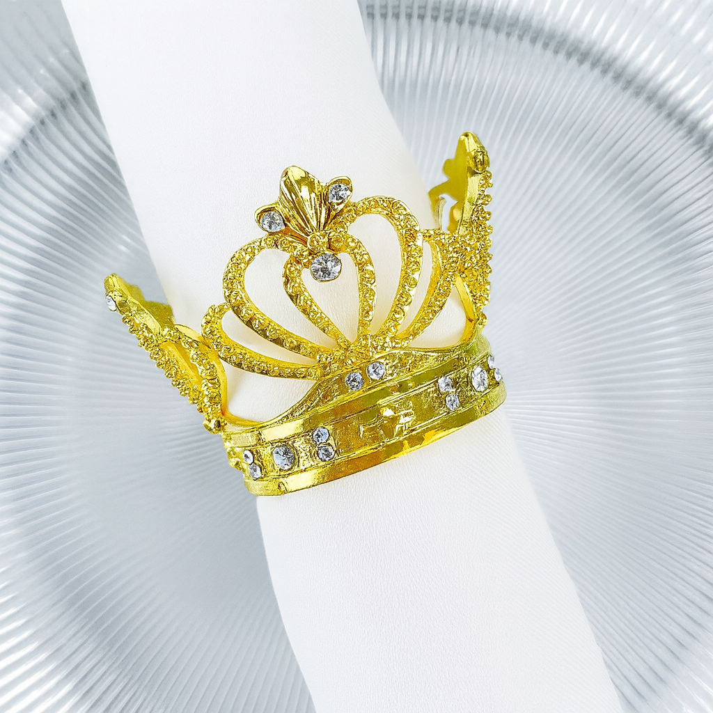 NR0179 - Gold Jeweled Crown Metal Napkin Ring