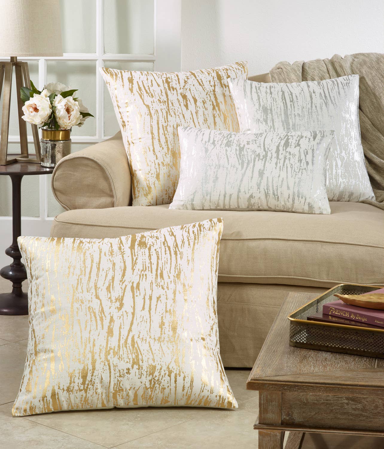 1612 - Distressed Foil Print Cotton Decorative Throw Pillow