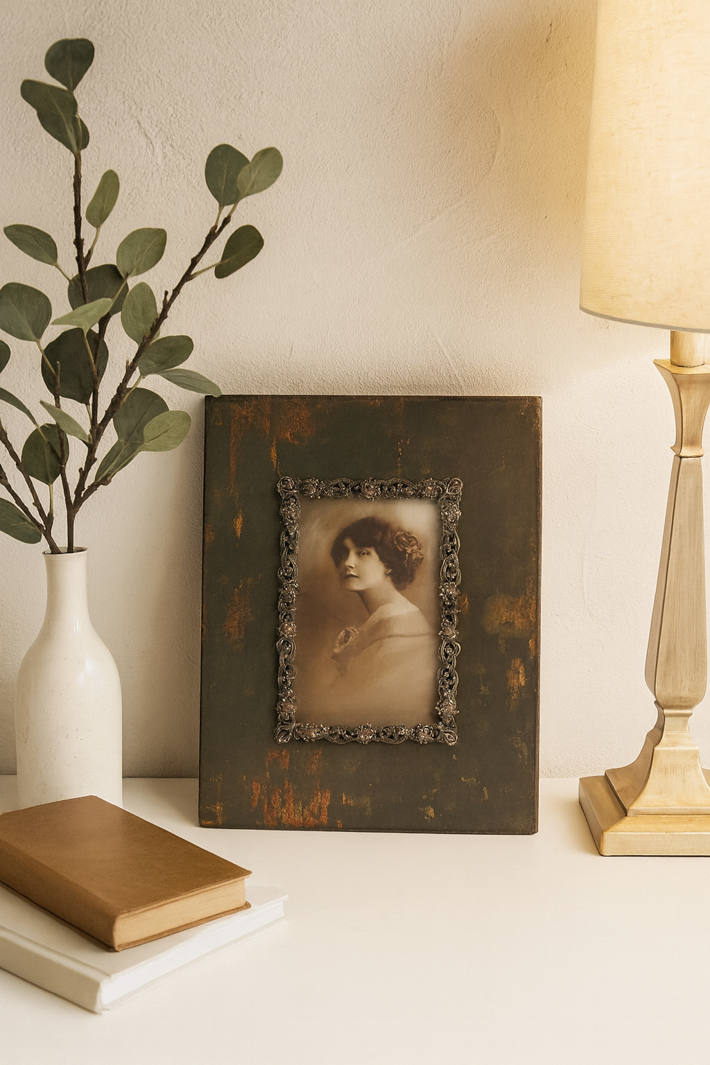 Brown Jeweled Shabby Chic Wooden Photo Frame – 4"x6"