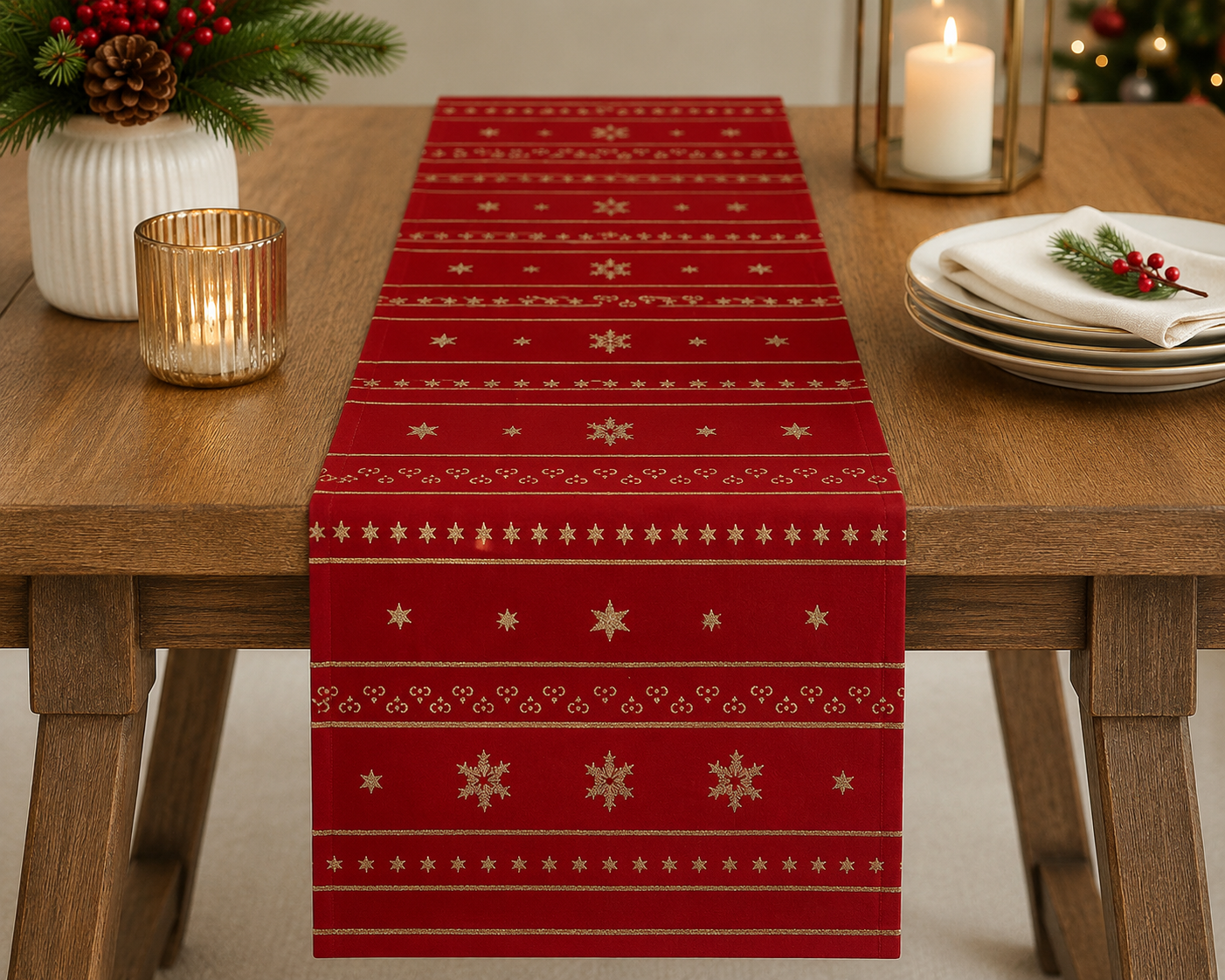 Metallic Gold Burgundy Table Runner