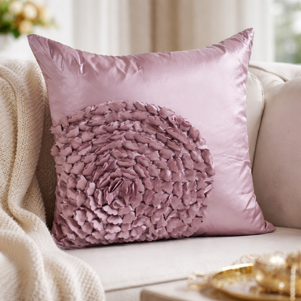 2495 - Mauve Silky Flower Filled 17" Throw Pillow