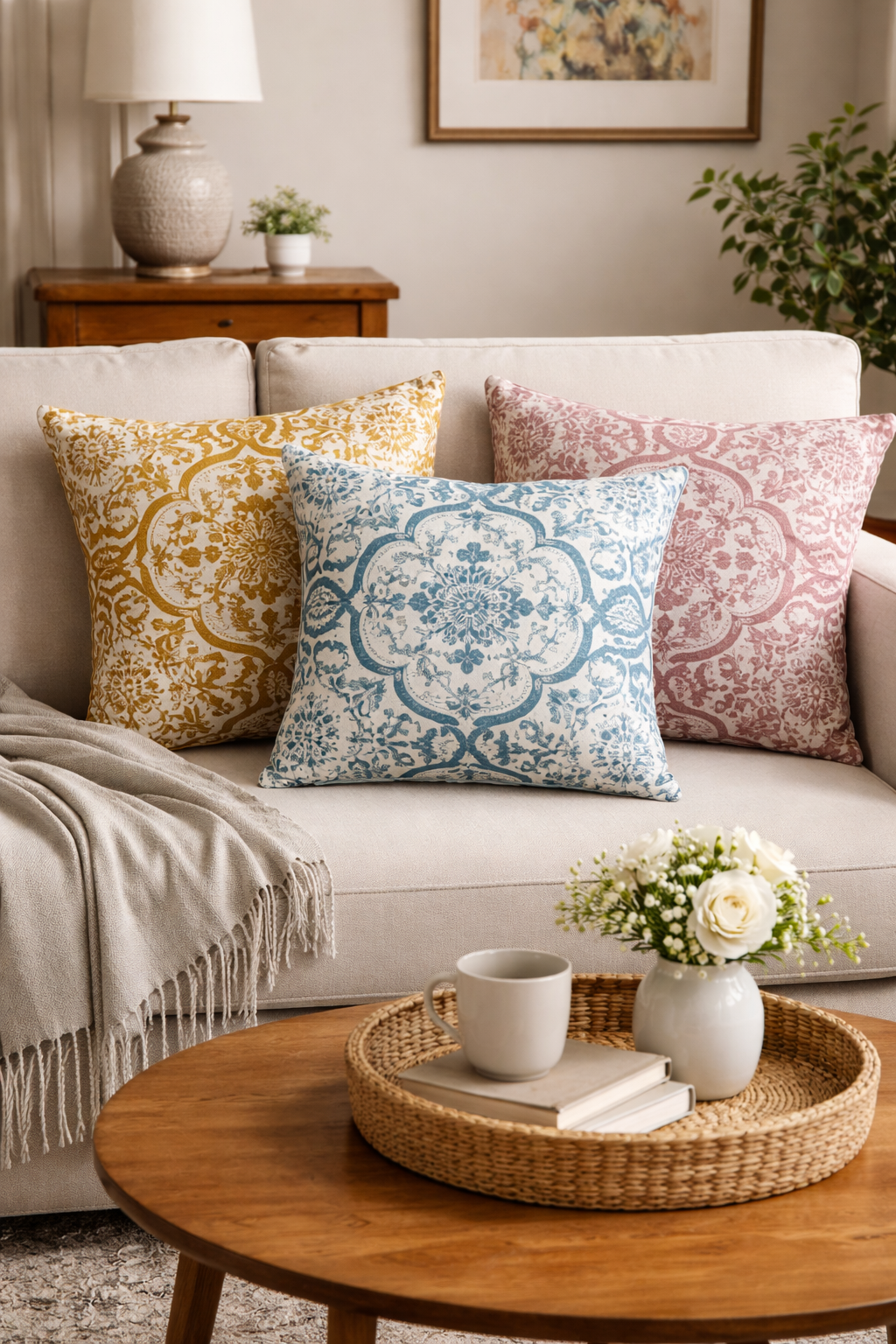 Artisan Tile Pattern 18" Throw Pillow