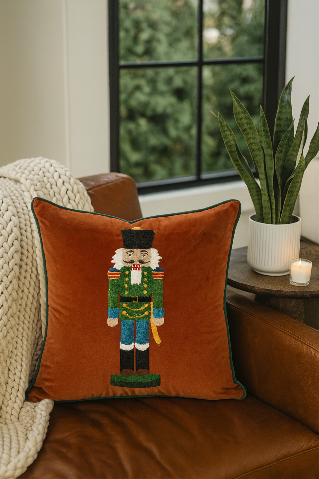 PLW0164 - Brown Embroidered Nutcracker Velvet 18" Throw Pillow