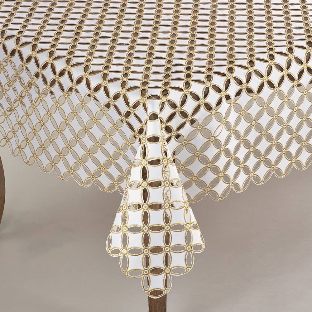 Gold White Cutwork 67" Square Tablecloth