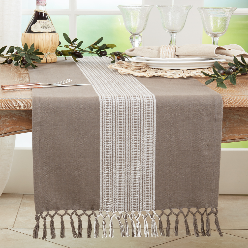 365 - Grey Striped Cotton 16"x72" Table Runner