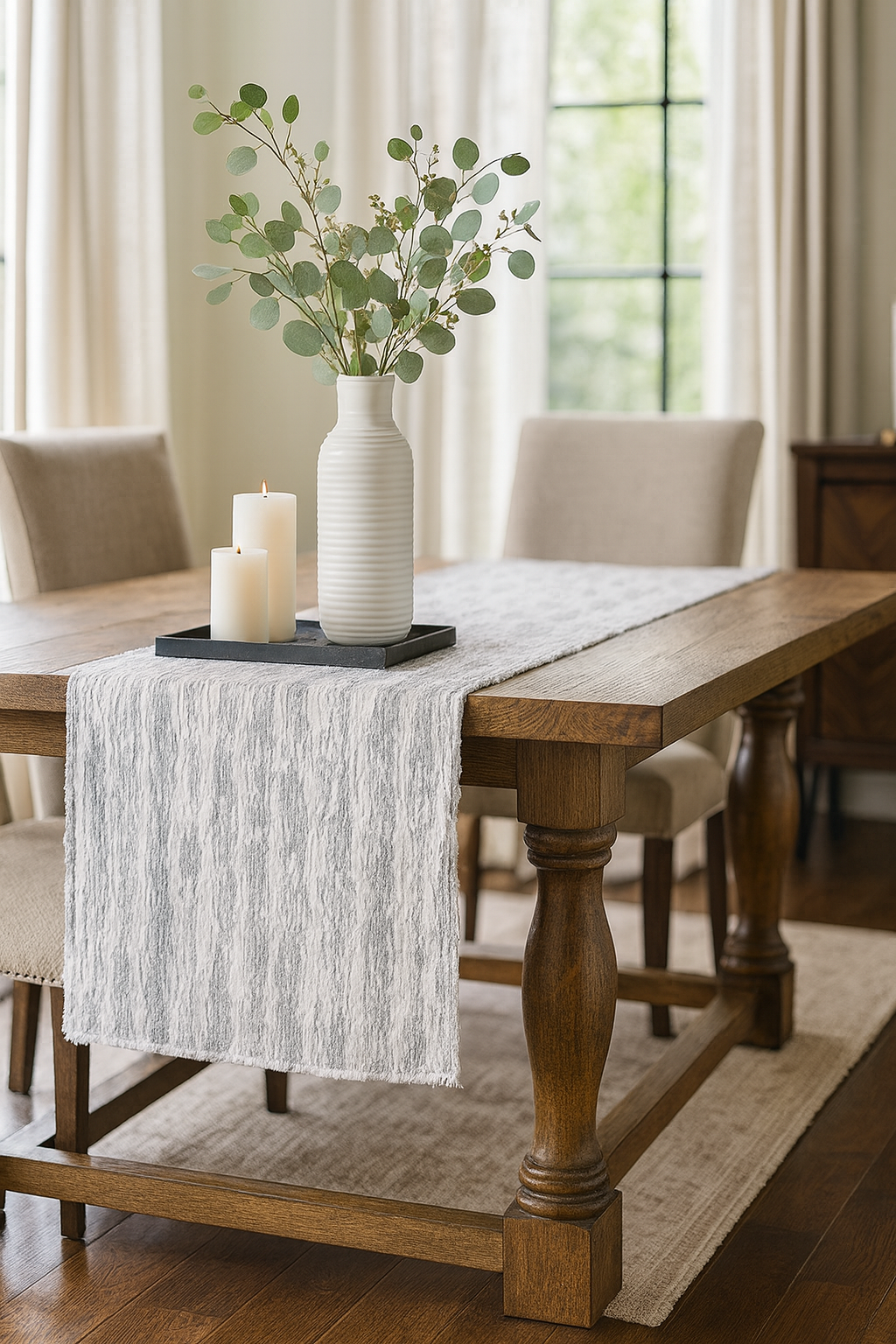 Silver Brushed Foil Faux Fur Table Runner