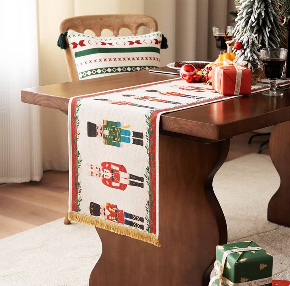 Nutcracker Holiday Table Runner with Fringe