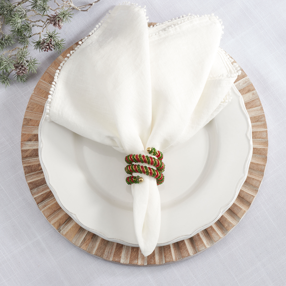 Red and Green Beaded Spiral Napkin Ring Holder