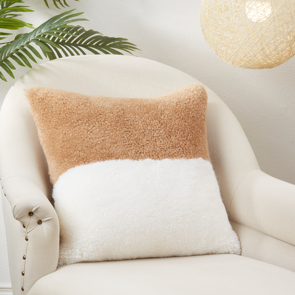 8033 - White Natural Genuine Sheep Fur Down Filled 20" Throw Pillow