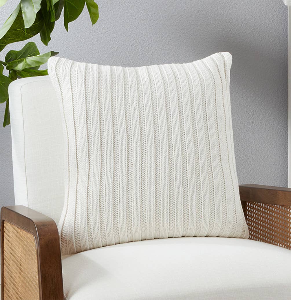 13120 - Ivory Knit Cotton 20" Decorative Throw Pillow