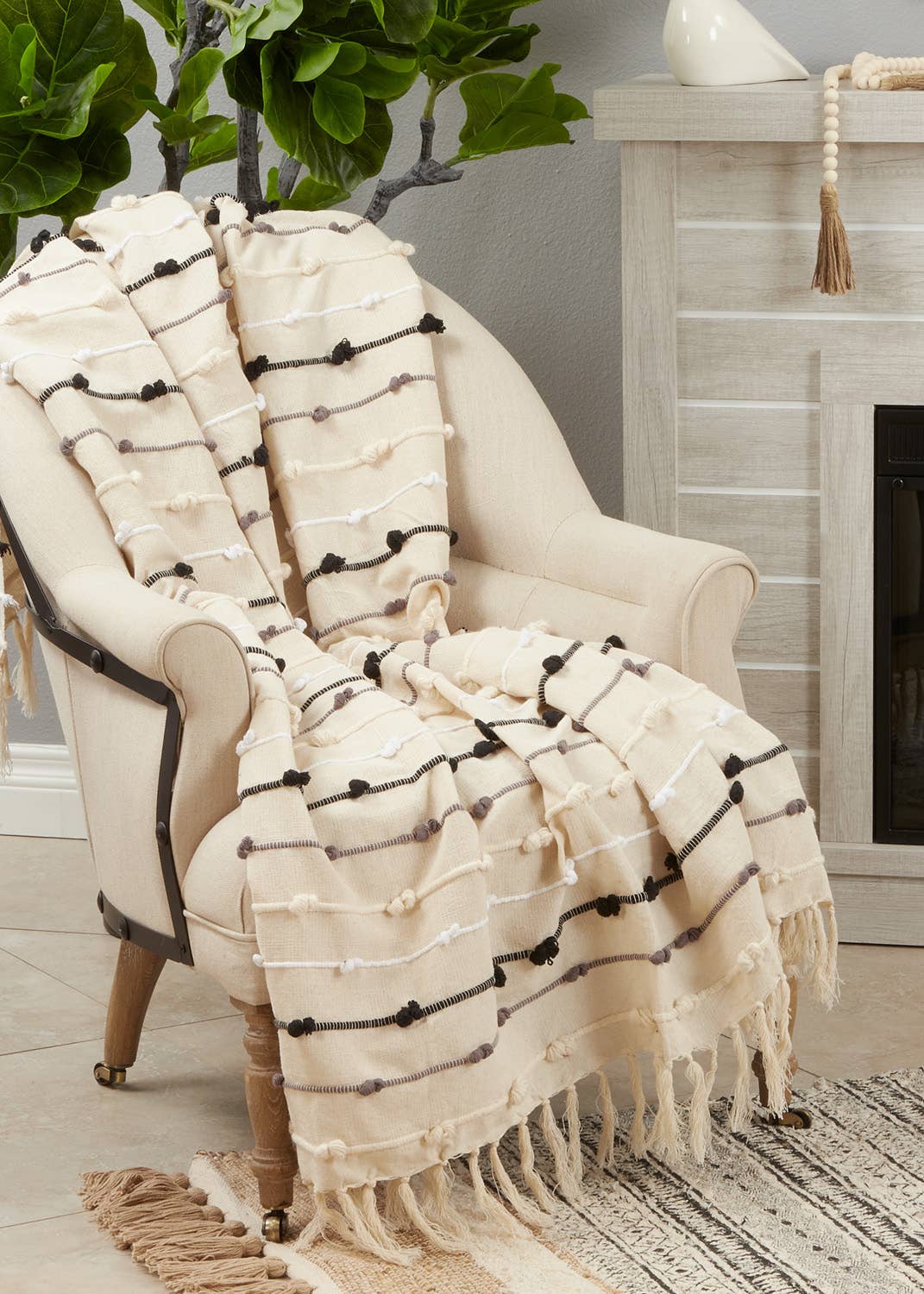 Hand Knotted 50"x60" Cotton Throw Blanket with Tassel