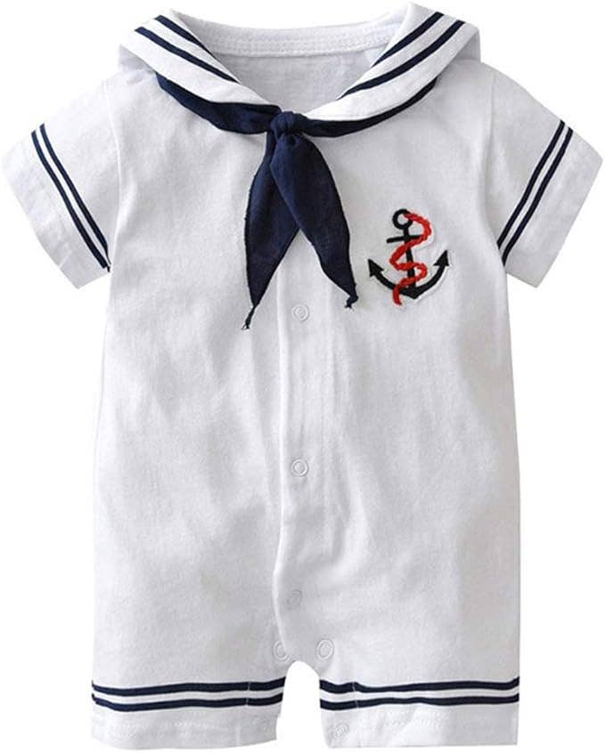 White Navy Sailor Cotton Baby Romper