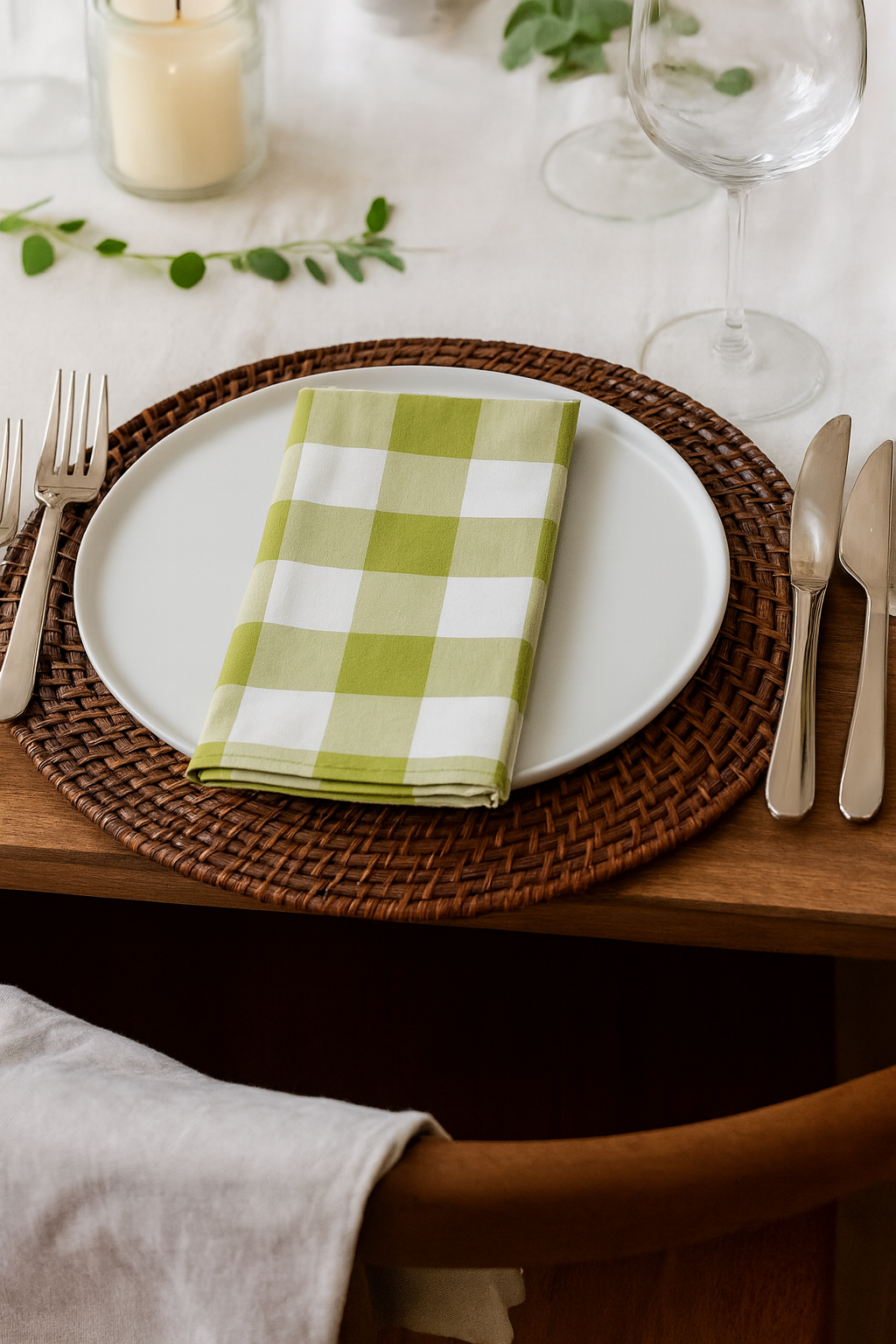 Lime and White Farmhouse Plaid 18" Cloth Napkin