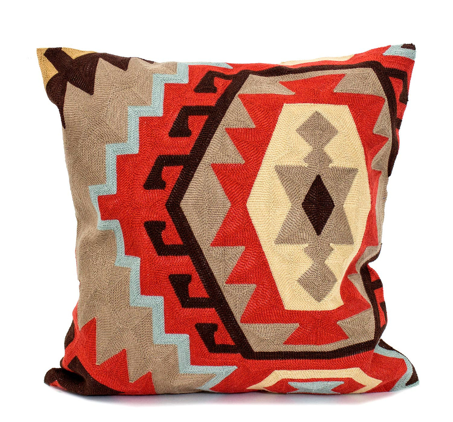 Embroidered Tribal Kilim Cotton 18" Throw Pillow