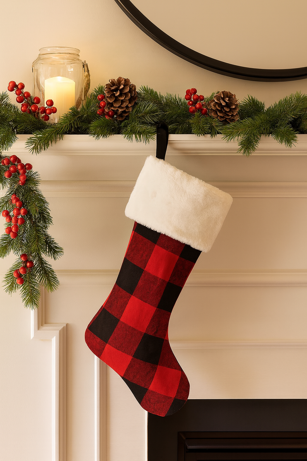 Buffalo Plaid Faux Fur Cuff Christmas Stocking
