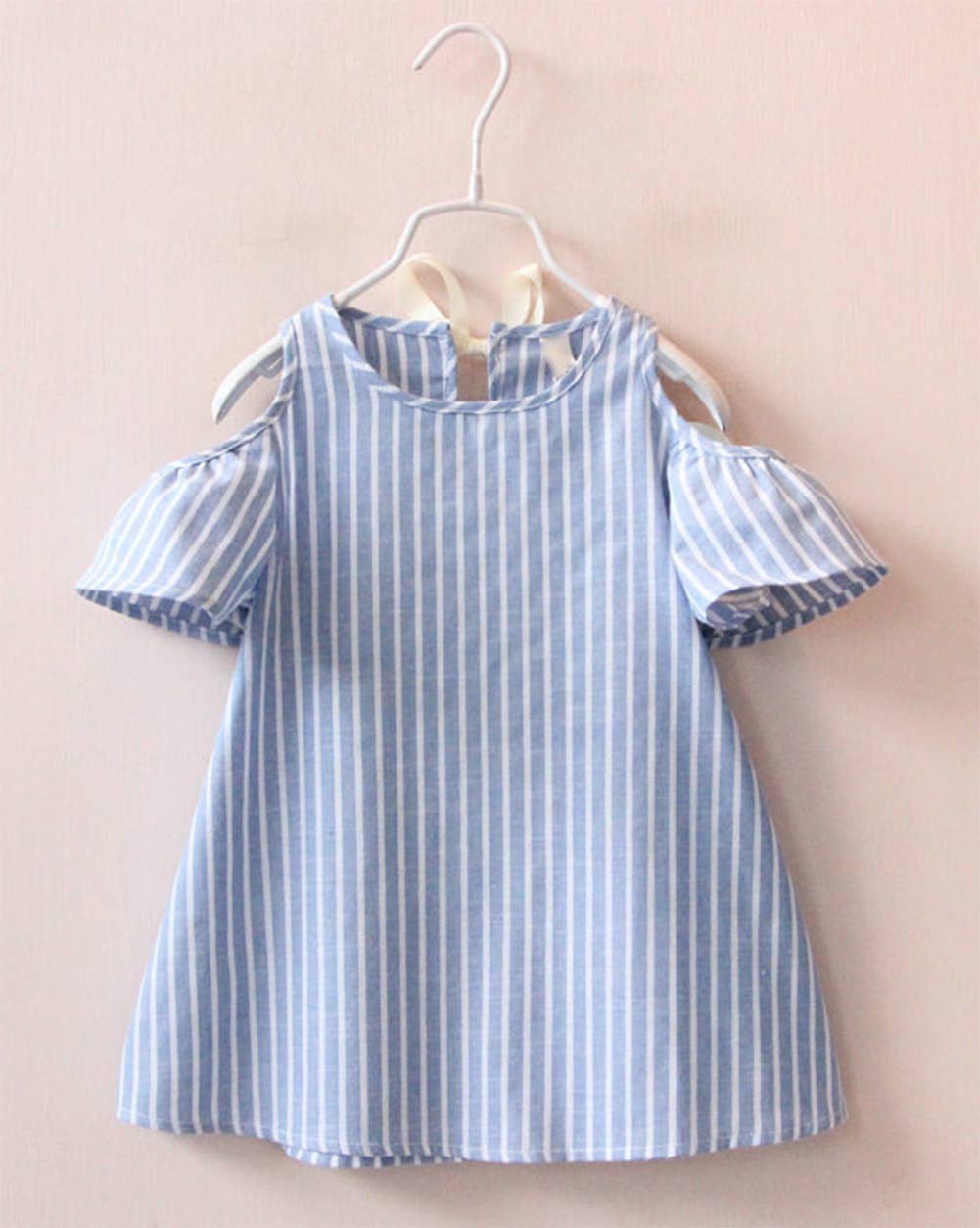 Blue and White Stripe Off Shoulder Gril Mini Dress