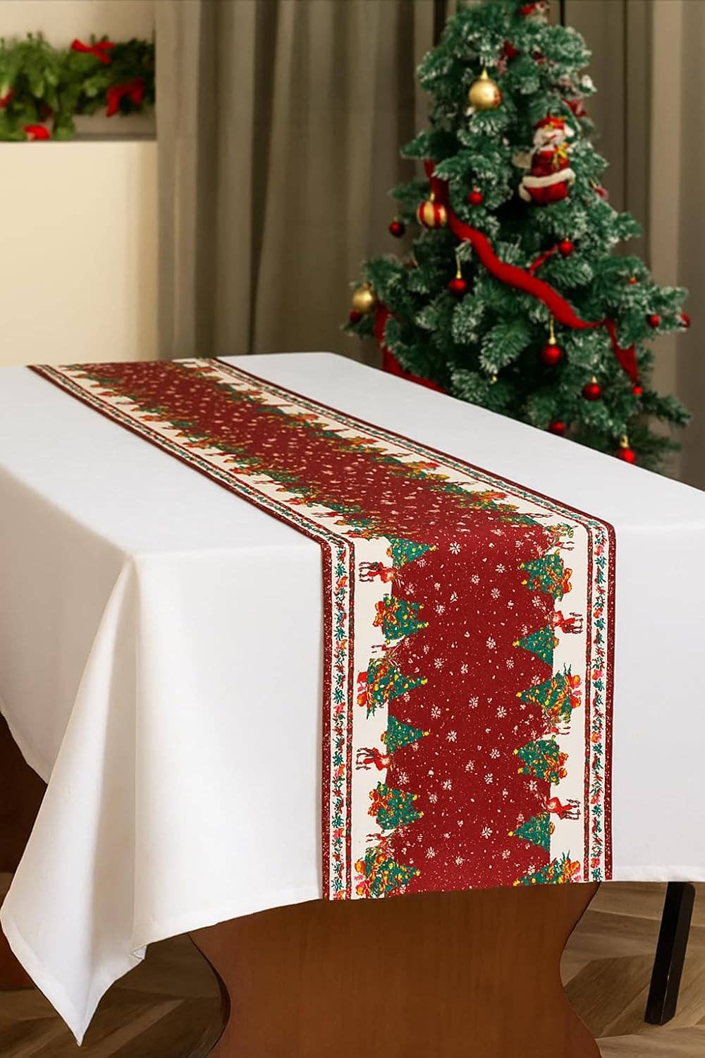 Red Christmas Design Table Runner - 13"x72"