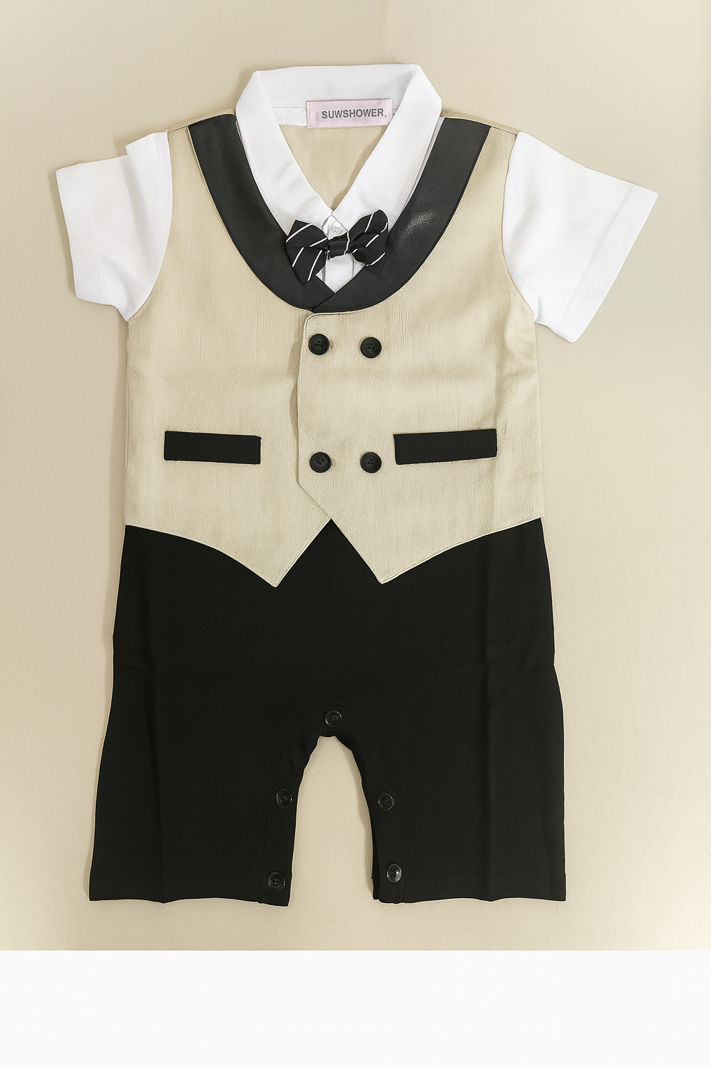Khaki Double Breasted Baby Tuxedo Romper