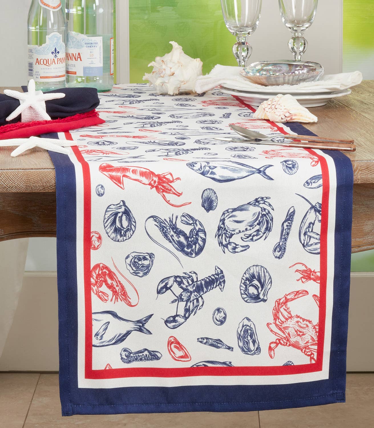 3907 - Navy Nautical Sea Life 16"x72" Table Runner