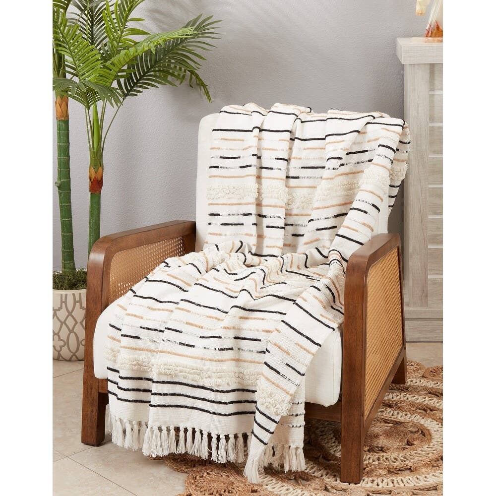 Luxe Tassel Corded 50x60 Cotton Throw Blanket
