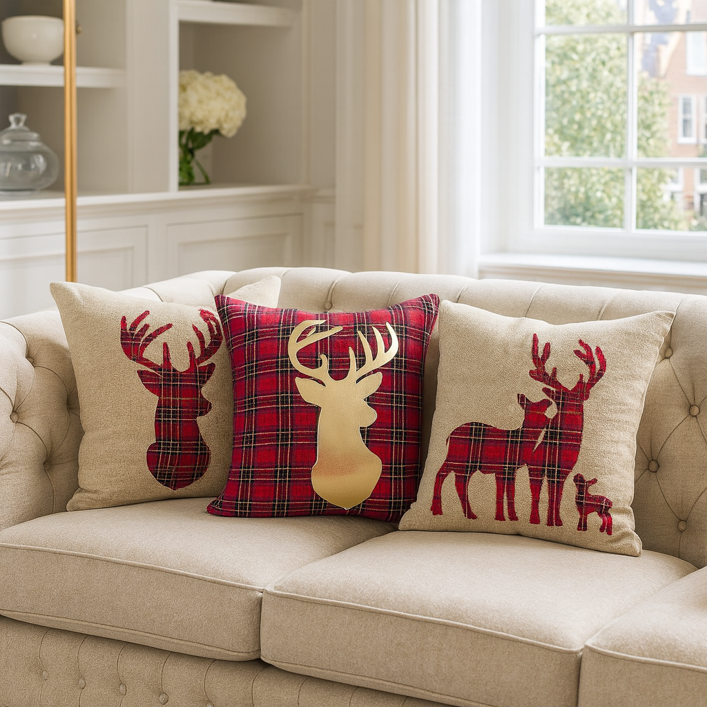 Plaid Reindeer 17" Decorative Throw Pillow