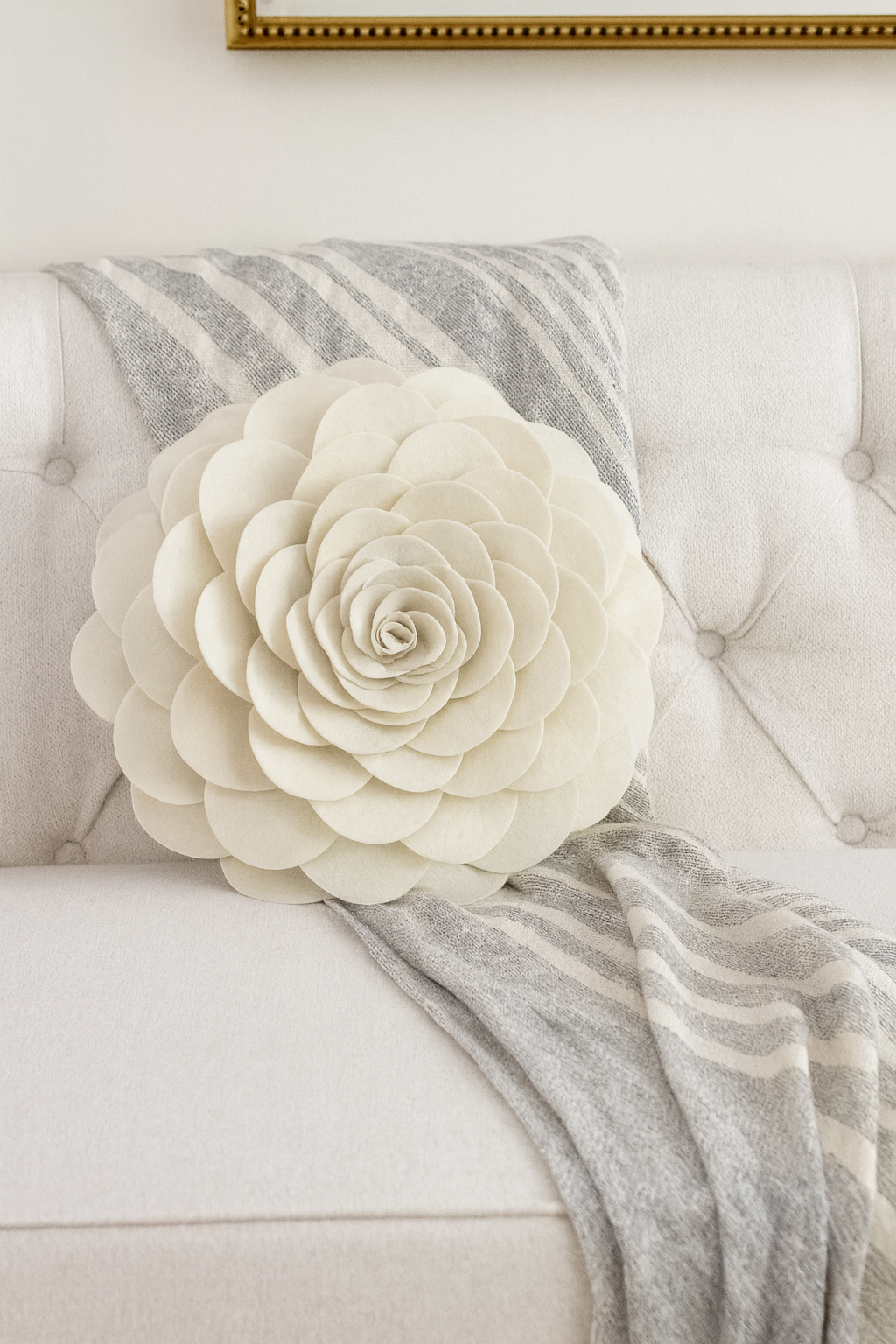Ivory Rose Flower Decorative Throw Pillow