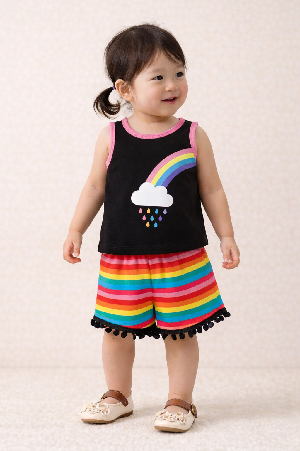 Right Rainbow Twin Black Toddler Girl Tank Top & Shorts