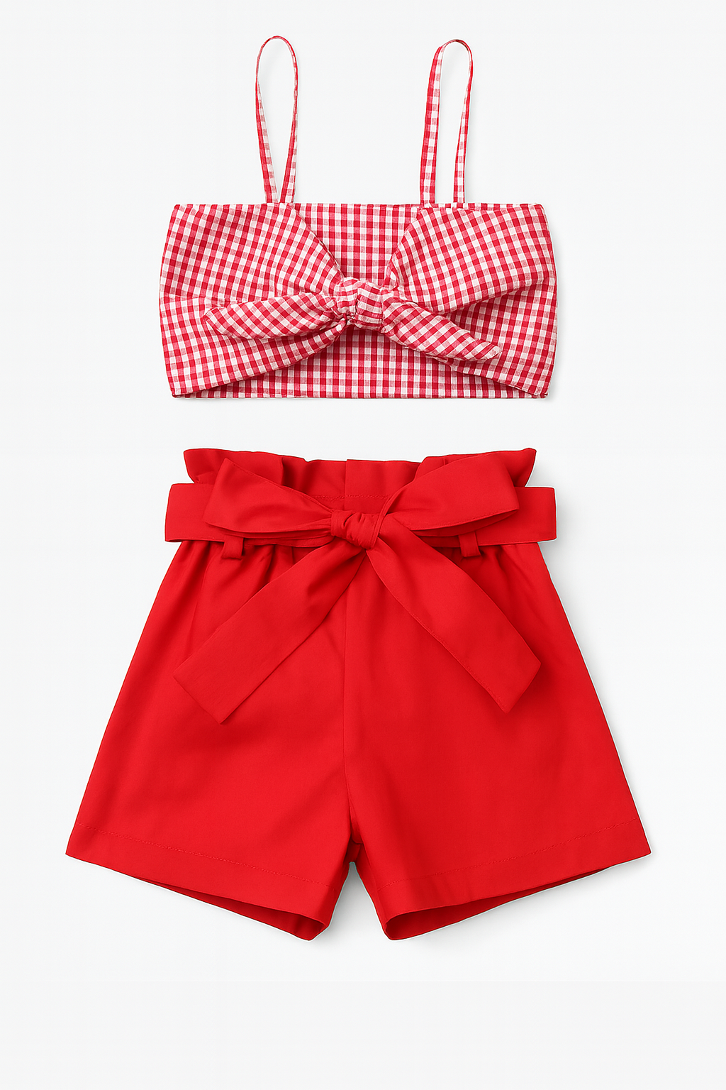 Red Gingham Cotton 2-Piece Girl Outfit