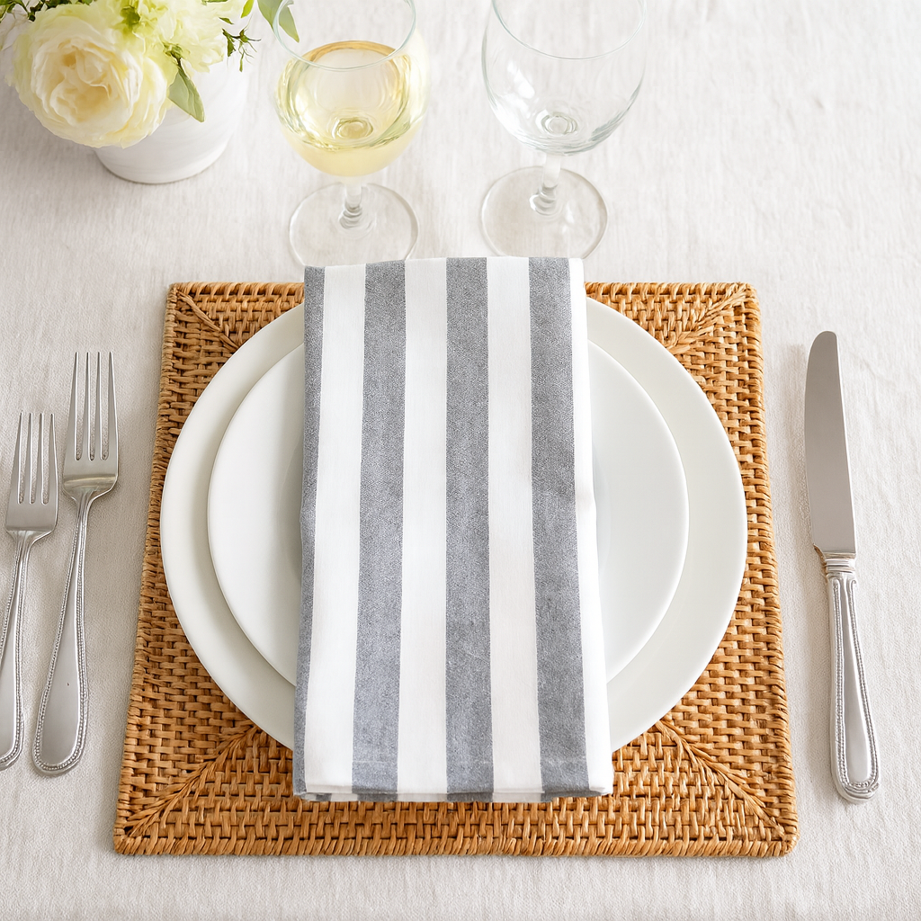 Grey & White Stripe Cotton 20" Cloth Dinner Napkin