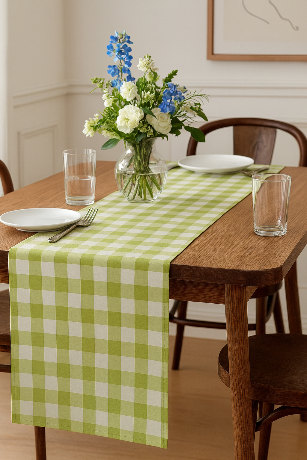 Lime-White Handmade Buffalo Check Table Runner