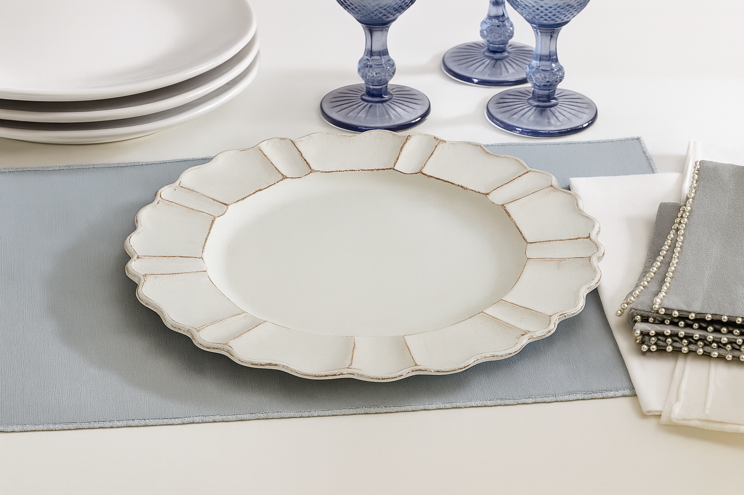 Ivory Scalloped Ruffled Rim 13" Charger Plate