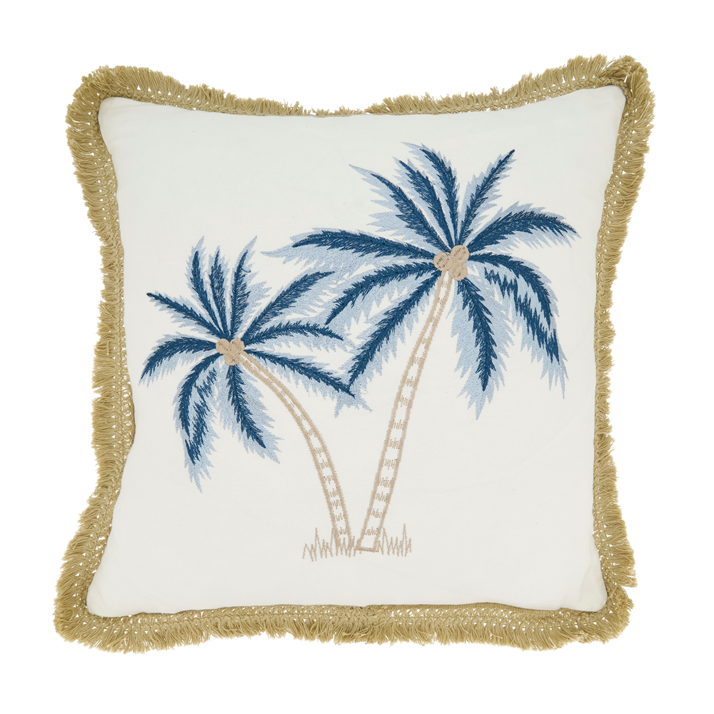 3820 - Blue Embroidered Palm Tree 18" Throw Pillow