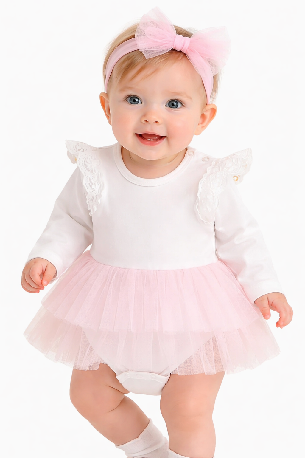 White Ruffle Long Sleeve Cotton Tutu Skirt Romper