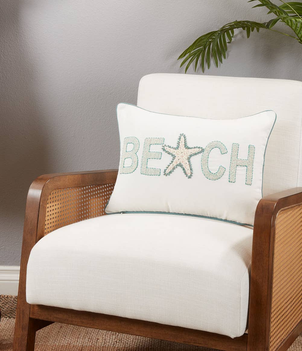 2123 - Embroidered Beach Lumbar Throw Pillow