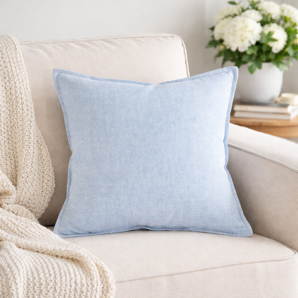 Ice Blue and Beige Reversible Filled 18" Throw Pillow