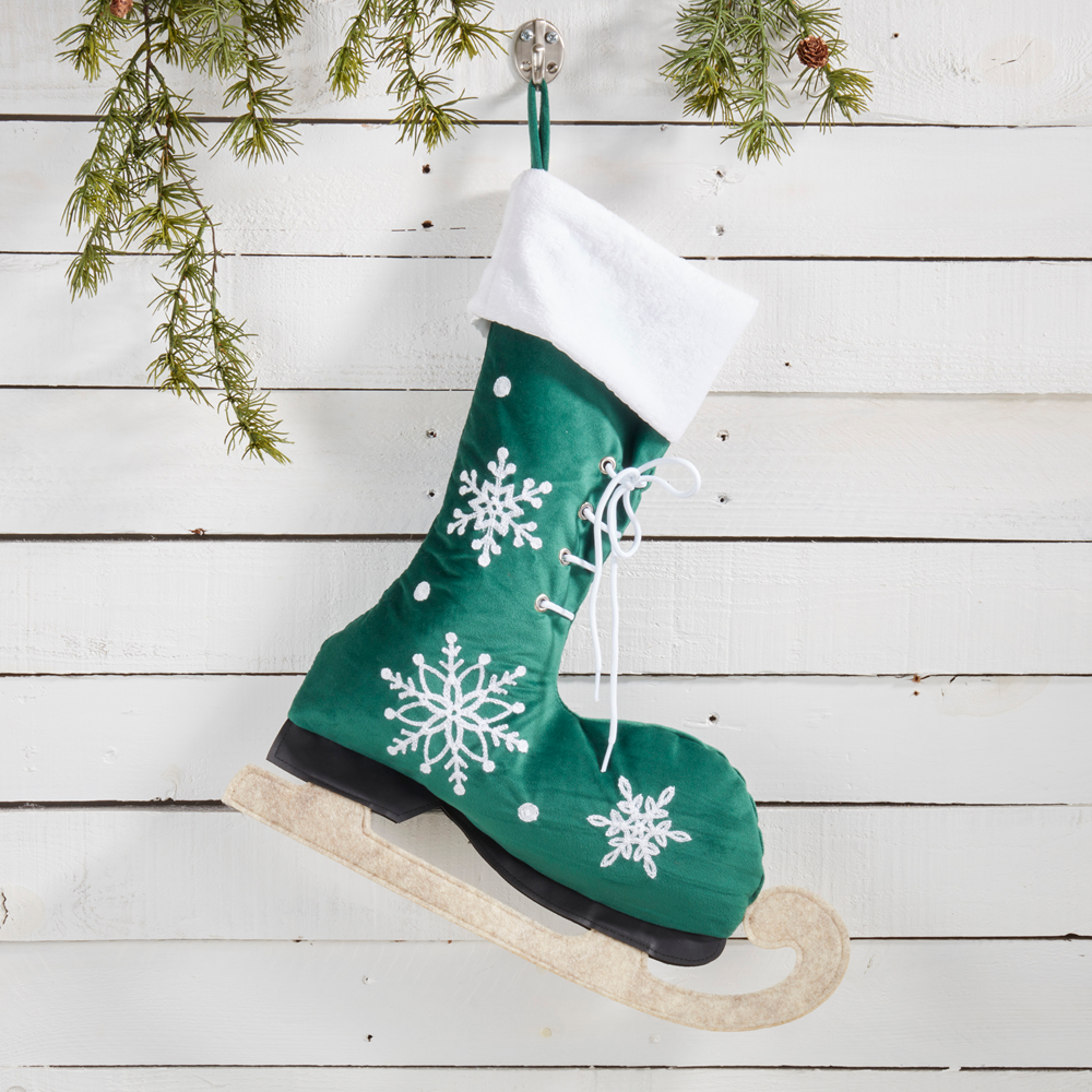 8260 - Green Ice Skate Embroidered Christmas Stocking